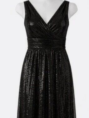 Kate Kasin Women’s Black Sequin Maxi Dress Formal Evening Prom Party Gown Sz 12